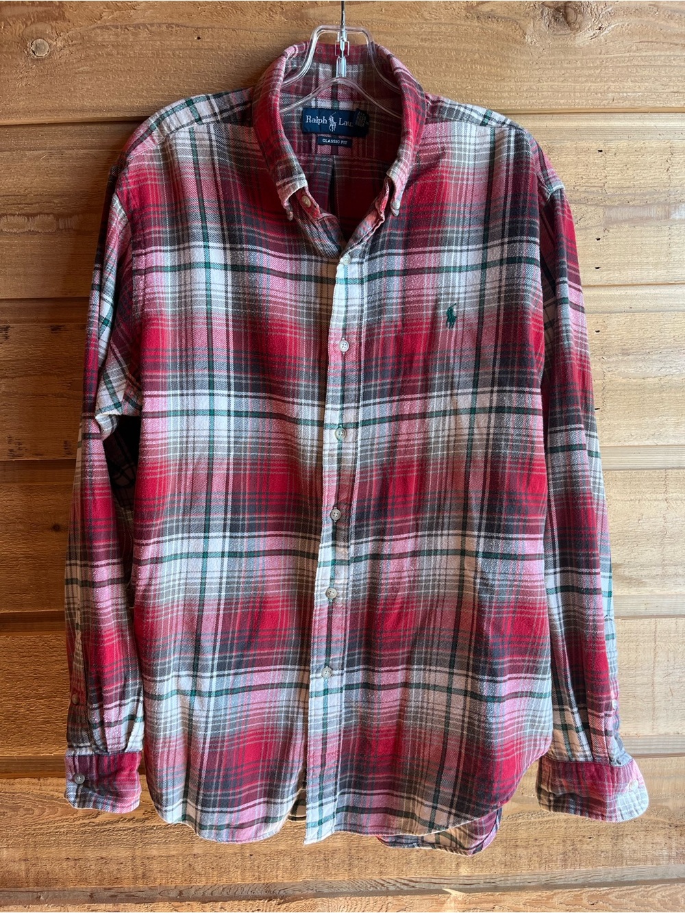 RALPH LAUREN - Men’s Red Plaid Button-Down Shirt Lightweight Cotton Flannel